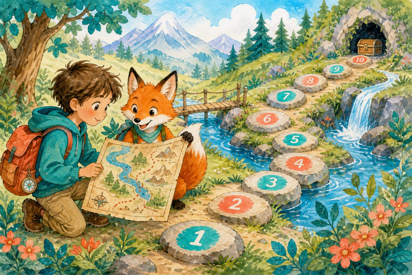 Lumi and child on a numbered adventure path